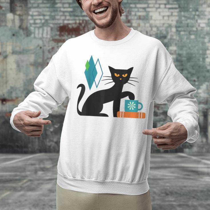 Cat Midcentury With Book And Coffee Atomic Age Mid Century Unisex Sweatshirt