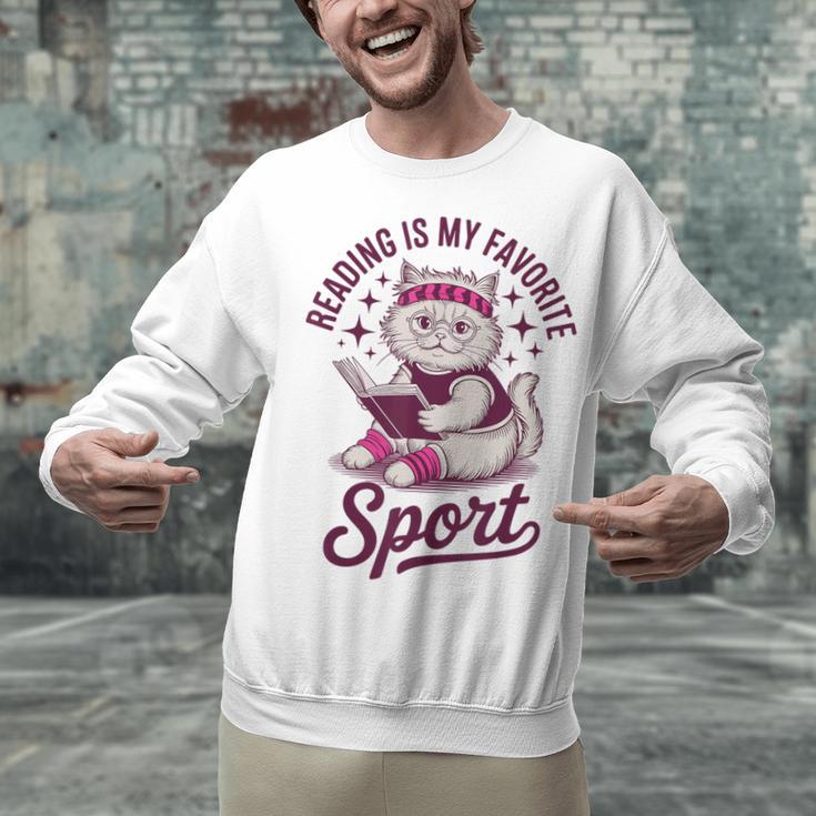 Cat Reading Is My Favorite Sport Retro Book Lover Unisex Sweatshirt