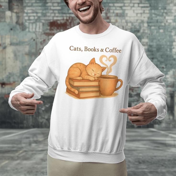Cats Books And Coffee Heart Cozy Cat Lover Bookworm Readers Unisex Sweatshirt