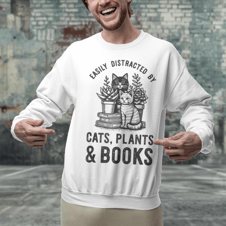 Cats Plants And Books Shirt Plant Lover Gardening Unisex Sweatshirt