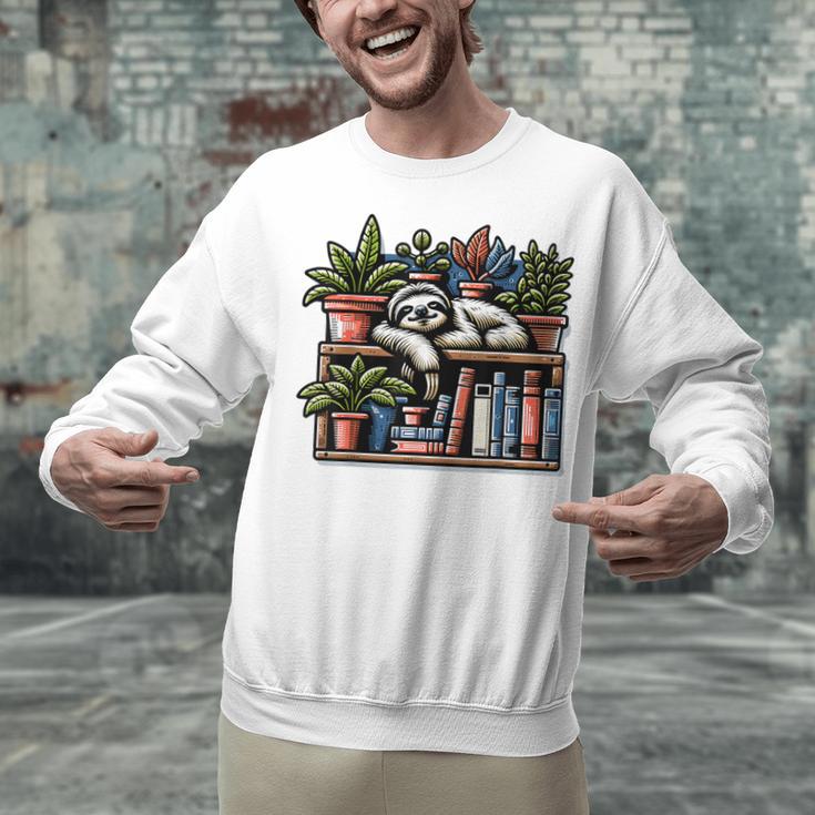 Cosy Sloth In Bookshelf With Plants Unisex Sweatshirt