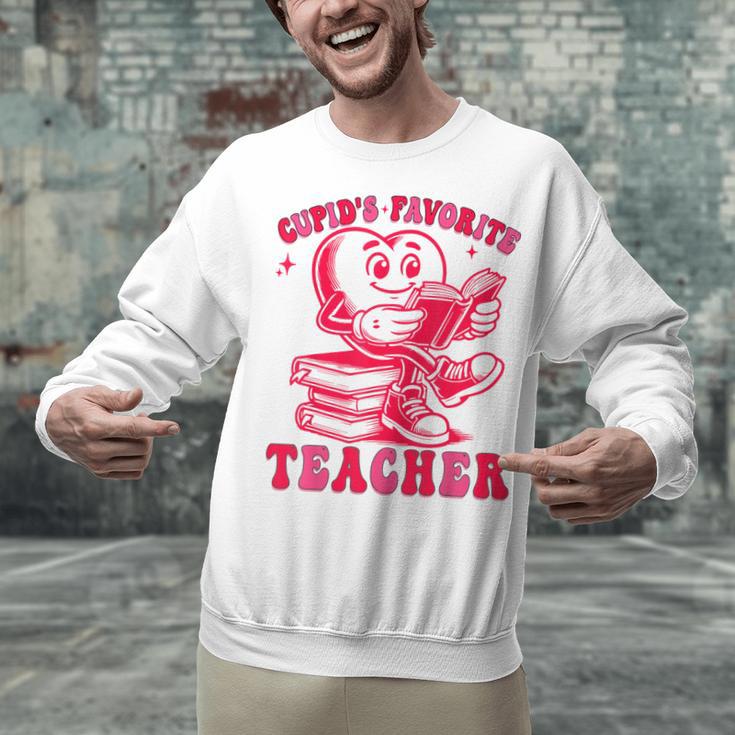 Cupid's Favorite Teacher Valentines Day Heart Book Lover Unisex Sweatshirt