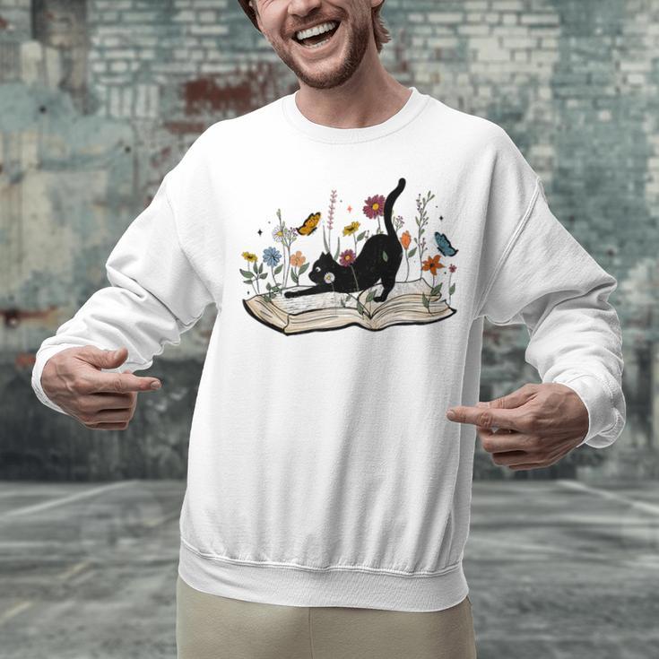Cute Cat Flower Garden Book Kitty Reading Floral Men Women Girls Kids Unisex Sweatshirt