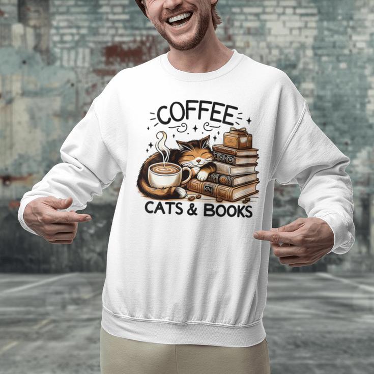 Cute Coffee Cats Books Lover Idea Women Men Kids Unisex Sweatshirt Cute Coffee Cats Books Lover Idea Women Men Kids Unisex Sweatshirt