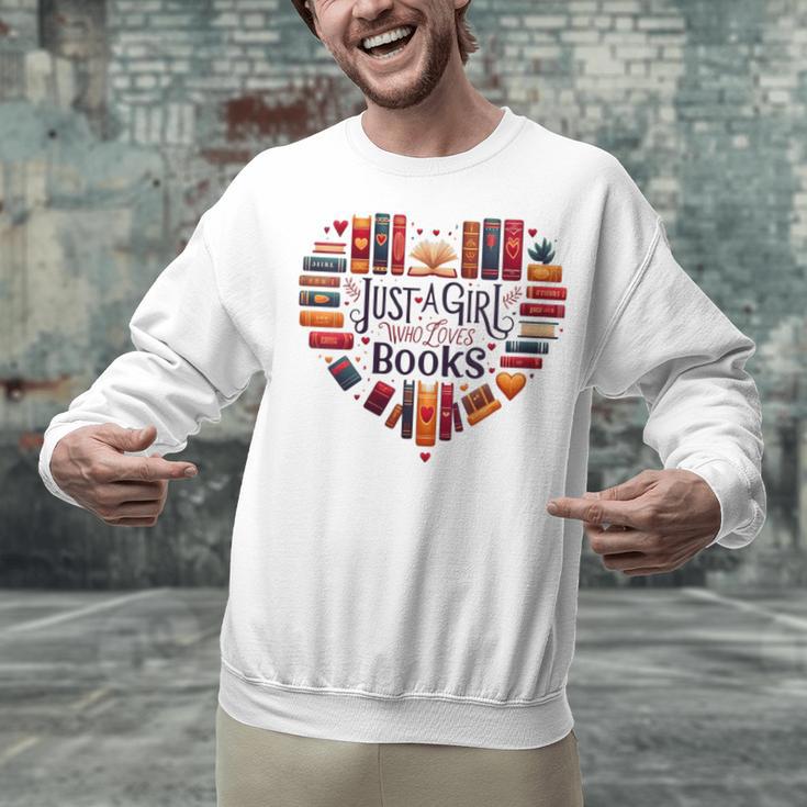 Cute Just A Girl Who Loves Books Heart Shape Reader Unisex Sweatshirt