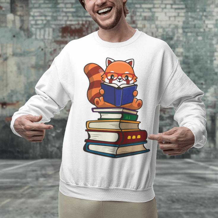 Cute Kawaii Kids Reading Books Glasses Red Panda Lover Unisex Sweatshirt