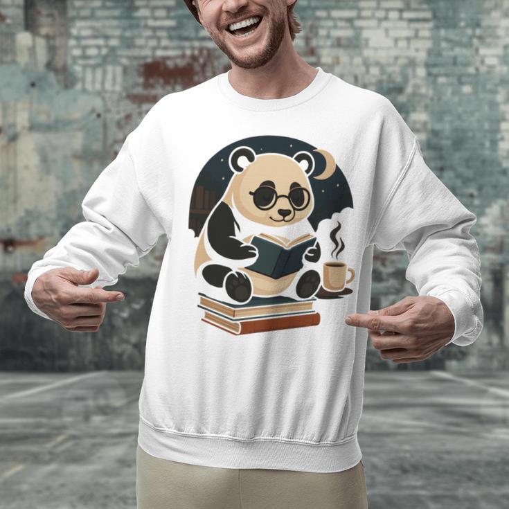 Cute Panda Reading Book Under Moon Bookworm Coffee Lover Unisex Sweatshirt