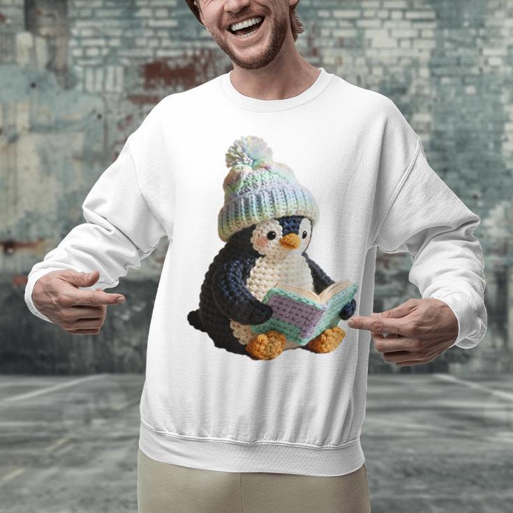 Cute Penguin Reading Book Faux-Crochet Print Unisex Sweatshirt Cute Penguin Reading Book Faux-Crochet Print Unisex Sweatshirt