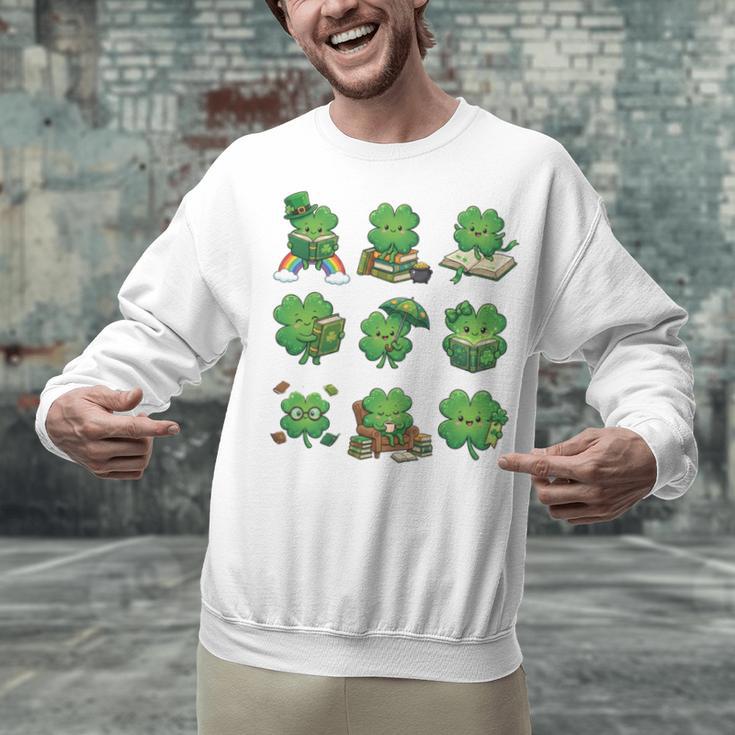 Cute Shamrock Reading St Patricks Day Teacher Book Lovers Unisex Sweatshirt