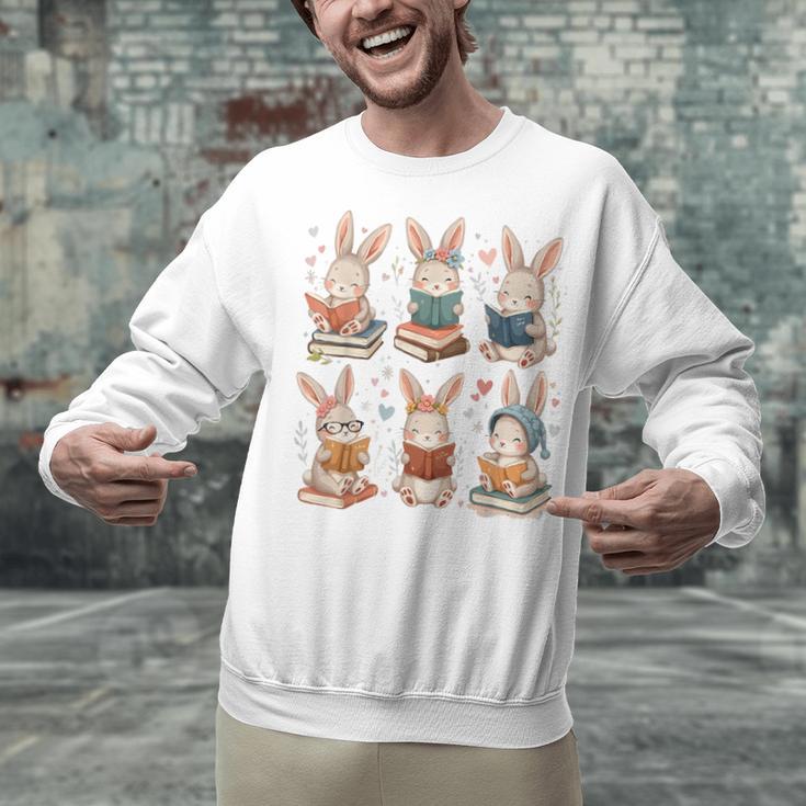 Cute Teacher Bunny Rabbit Reading Easter Bunnies Book Lovers Unisex Sweatshirt