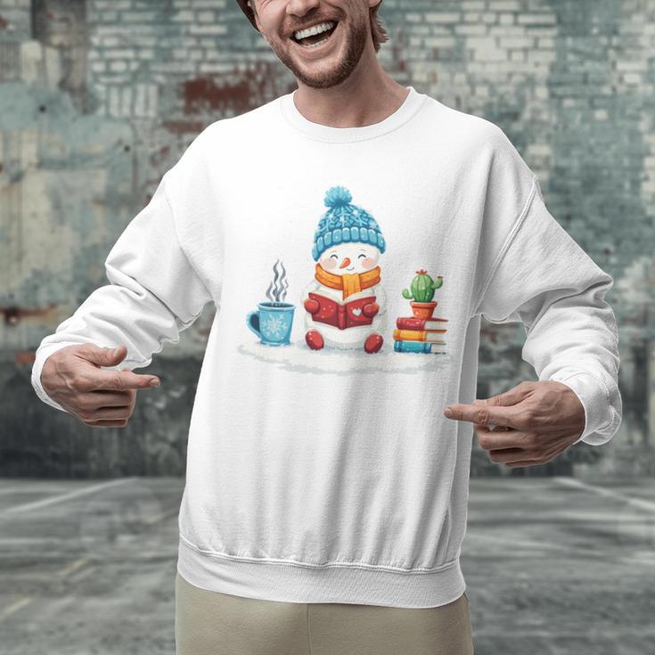 Cute Winter Cozy Snowman Reading Book Lovers Xmas Snowman Unisex Sweatshirt