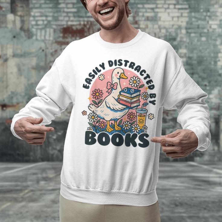 Easily Distracted By Books Read Goose Lover Bookworm Reading Unisex Sweatshirt