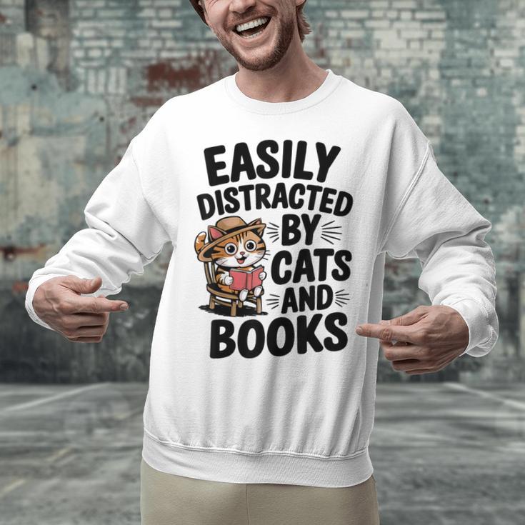 Easily Distracted By Cats And Books Lovers Reading Unisex Sweatshirt Easily Distracted By Cats And Books Lovers Reading Unisex Sweatshirt