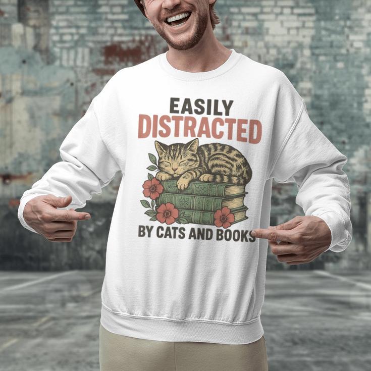 Easily Distracted By Cats And Books Vintage Unisex Sweatshirt Easily Distracted By Cats And Books Vintage Unisex Sweatshirt