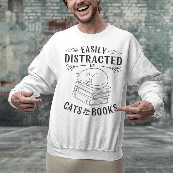 Easily Distracted By Cats And Books For Women Unisex Sweatshirt