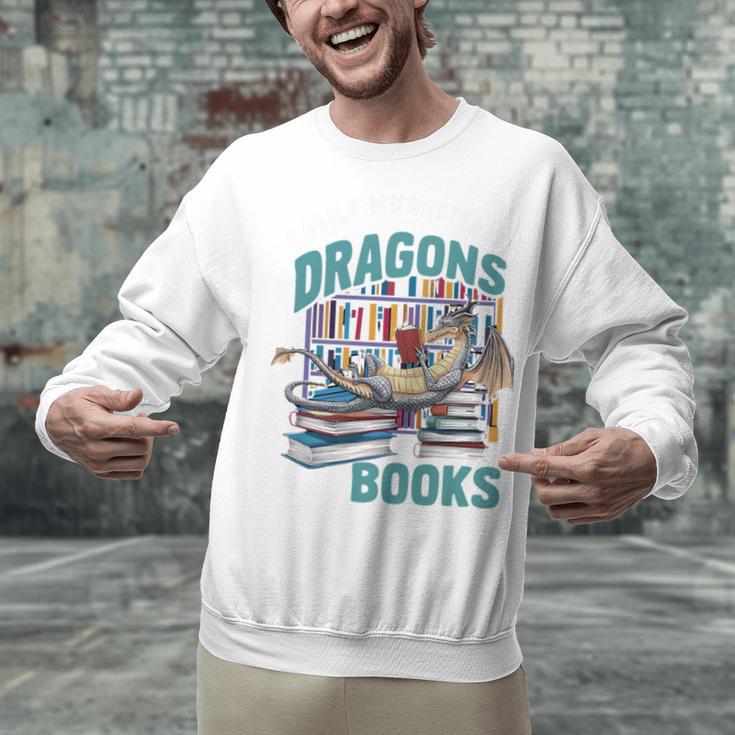 Easily Distracted By Dragons And Books Bookworm Unisex Sweatshirt Easily Distracted By Dragons And Books Bookworm Unisex Sweatshirt