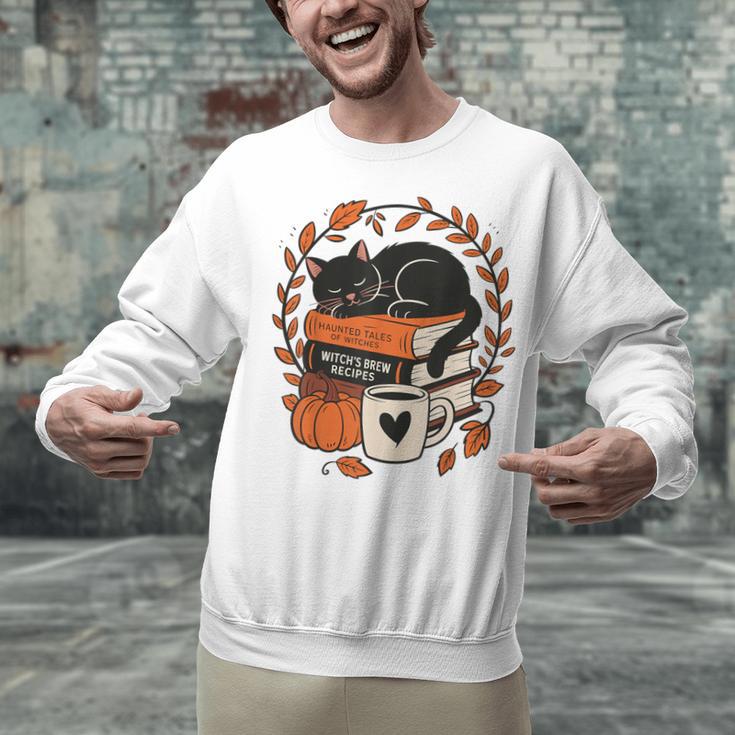 Fall Book Teacher Cat Books Halloween Autumn Librarian Unisex Sweatshirt