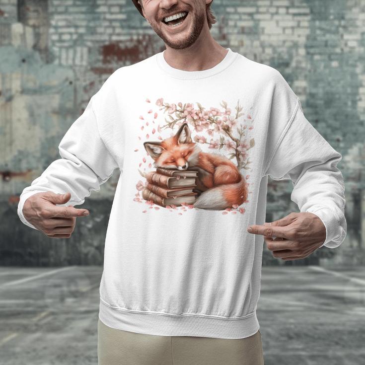 Fox And Book Lover Graphic For Women And Spring Pink Flower Unisex Sweatshirt