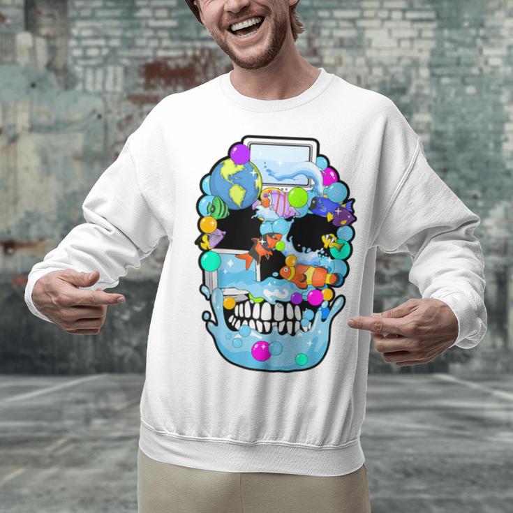 Frutiger Aero Aesthetic Tech Skull Computer Fishes Raglan Baseball Tee Unisex Sweatshirt