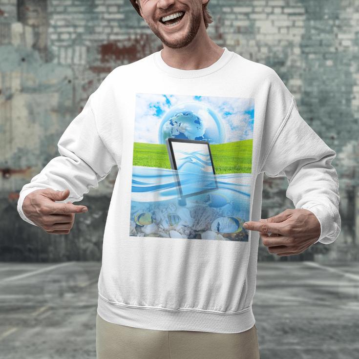 Frutiger Aero Aesthetic Tech Water Fishes Monitor Screen Raglan Baseball Tee Unisex Sweatshirt Frutiger Aero Aesthetic Tech Water Fishes Monitor Screen Raglan Baseball Tee Unisex Sweatshirt