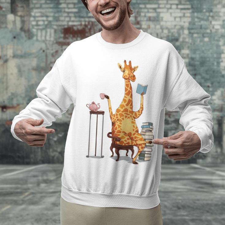 Giraffe Reading Tea Books Coffee Book Lover Graphic Unisex Sweatshirt Giraffe Reading Tea Books Coffee Book Lover Graphic Unisex Sweatshirt