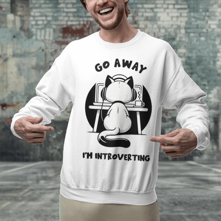 Go Away I'm Introverting Cat With Coffee Unisex Sweatshirt