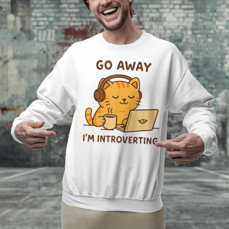 Go Away I'm Introverting Cozy Cat With Laptop And Coffee Unisex Sweatshirt