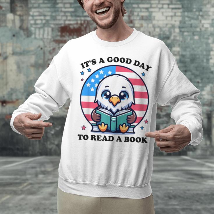 A Good Day To Read a Book Reading Eagle With American Flag Unisex Sweatshirt