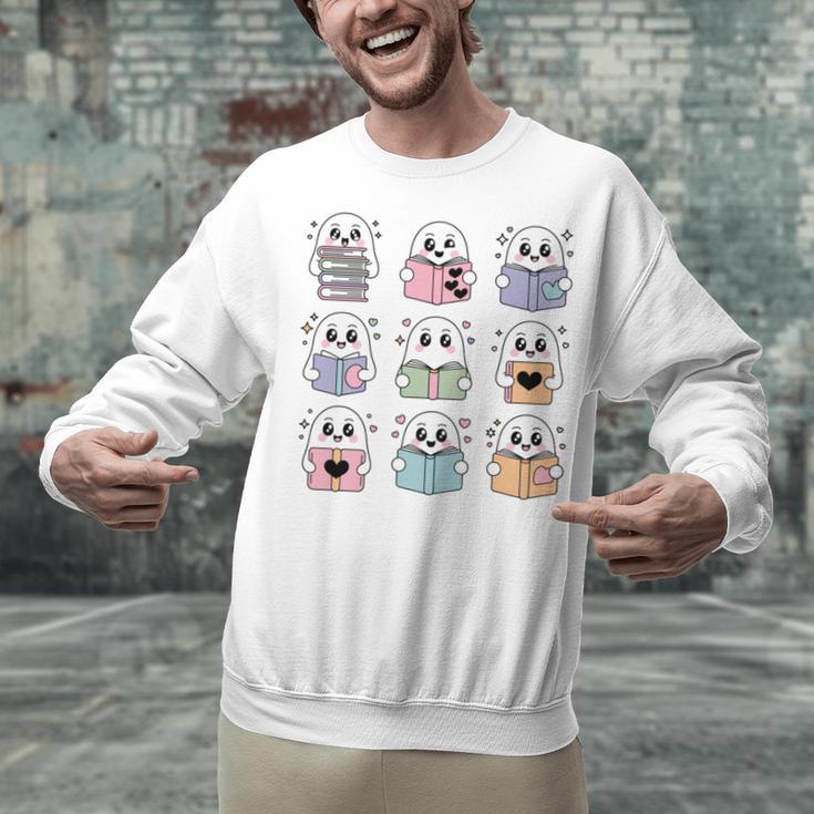 Halloween Ghosts Reading Books Pattern Spooky Kawaii Anime Unisex Sweatshirt