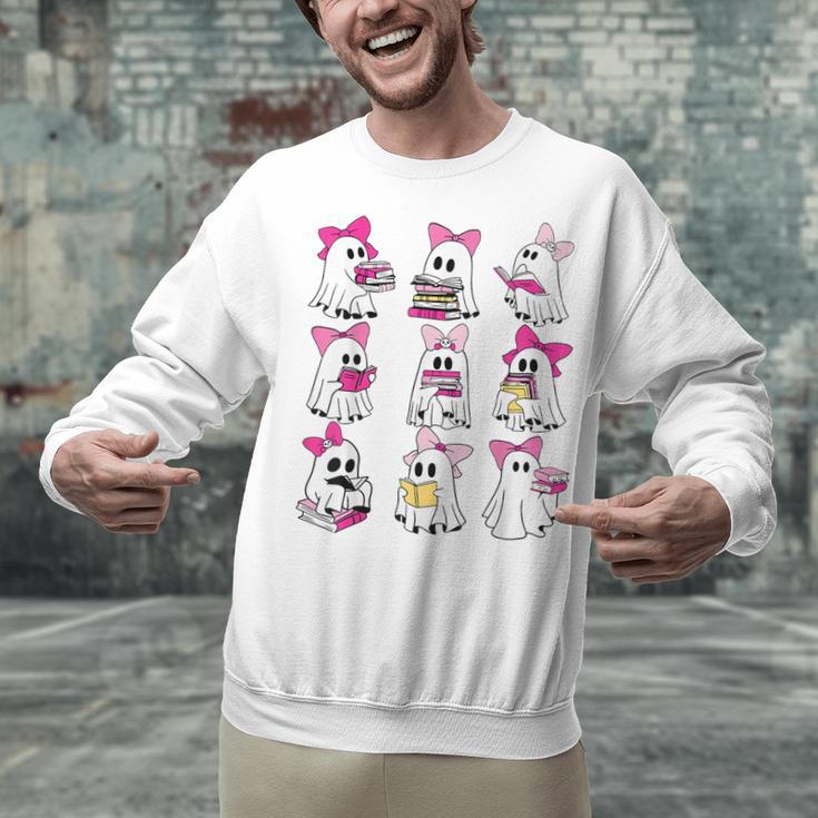 Halloween Pink Ghost Read More Books Spooky Boo Teacher Kids Unisex Sweatshirt