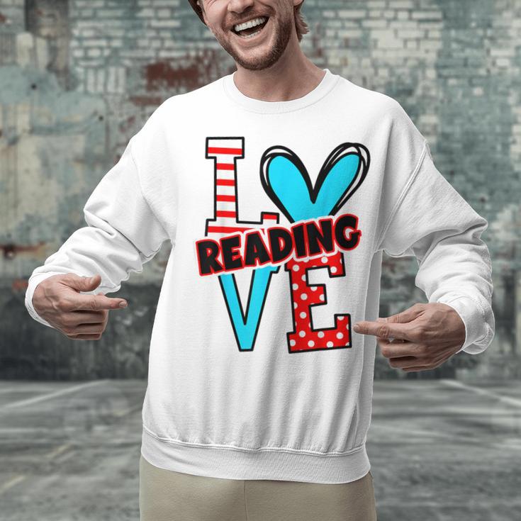 I Heart Books Love Reading Red And Stripe Animated Cat For Men Women Girls Kids Unisex Sweatshirt