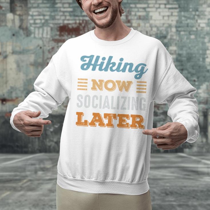 Hiking Now Minimal Socializing Introvert Vintage Unisex Sweatshirt Hiking Now Minimal Socializing Introvert Vintage Unisex Sweatshirt