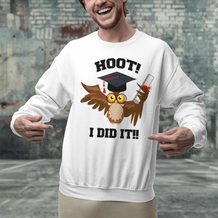 Hoot I Did It Grad Owl Holding Graduation Diploma Congrats Unisex Sweatshirt