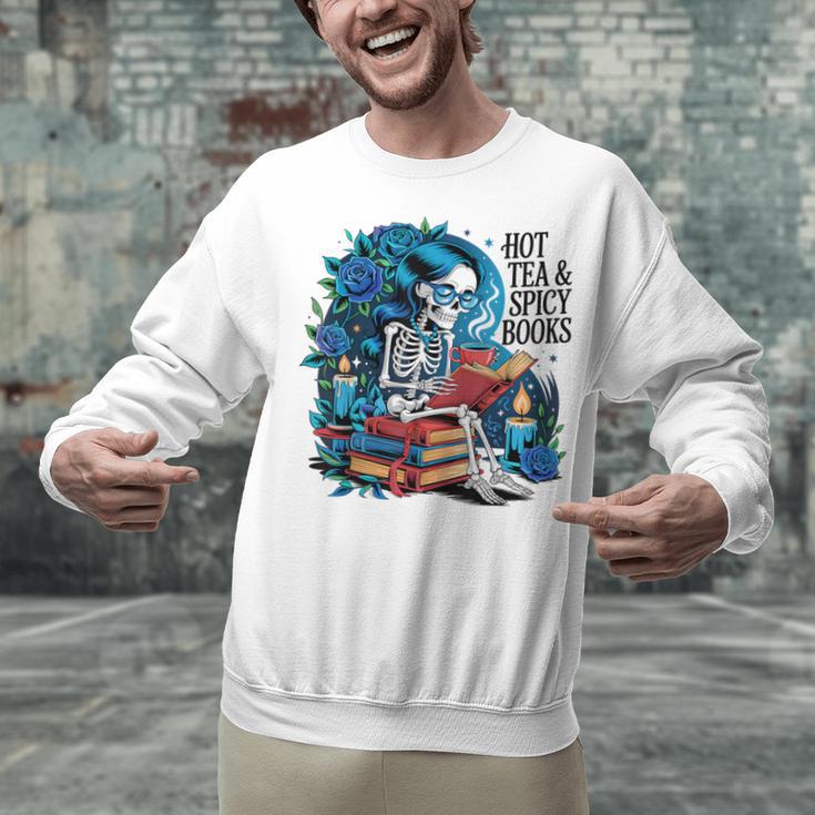 Hot Tea & Spicy Books Skeleton Reader Unisex Sweatshirt