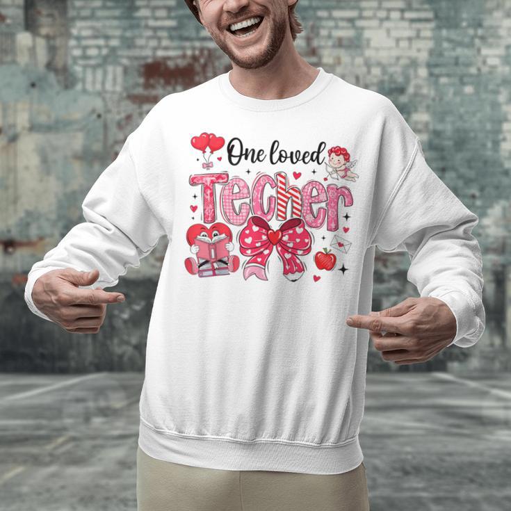 HUGvyn One Loved Teacher Valentine Book Heart Reading Bow Unisex Sweatshirt