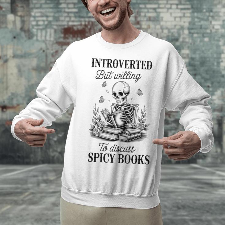Introvert Read Spicy Books Lover Bookworm Skeleton Reading Unisex Sweatshirt