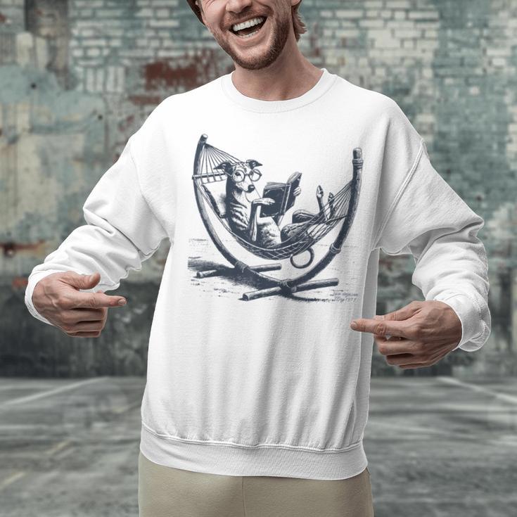 Italian Greyhound Whippet Dog Reading Book Hammock Iggy Mom Unisex Sweatshirt