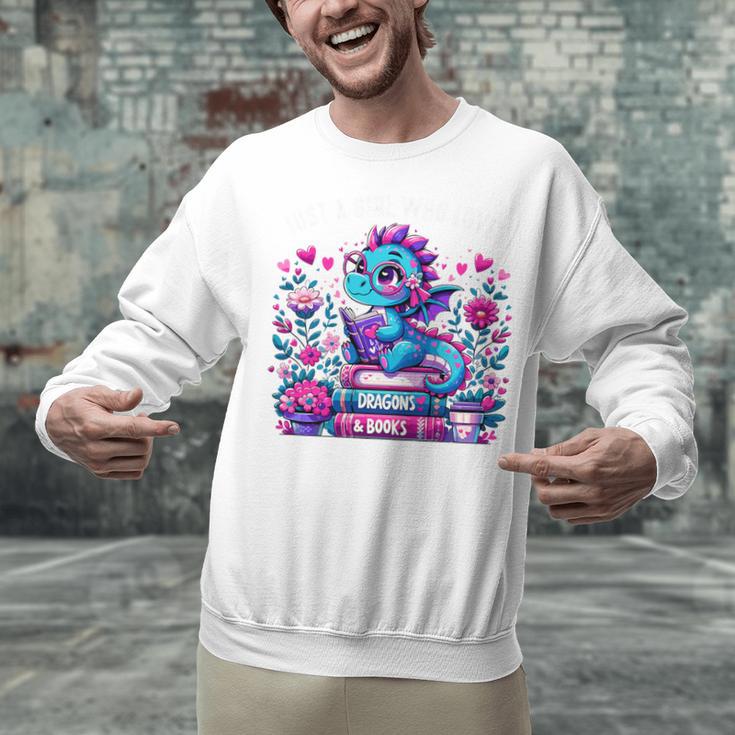 Just A Girl Who Loves Dragons And Books Cute Dragon Reading Premium Tri-Blend Unisex Sweatshirt