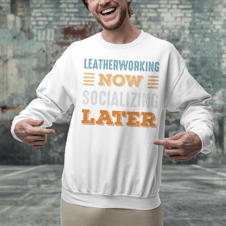 Leatherworking Now Minimal Socializing Introvert Vintage Unisex Sweatshirt