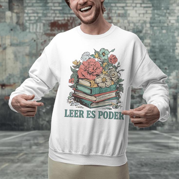 Leer ES Poder Cute Floral Spanish Teacher Book Reading Unisex Sweatshirt