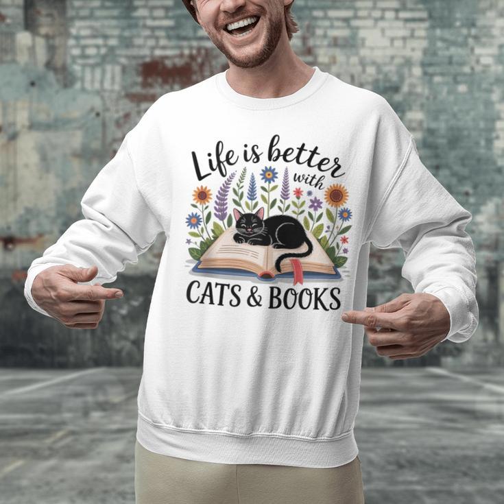 Life Is Better With Cats And Books Unisex Sweatshirt