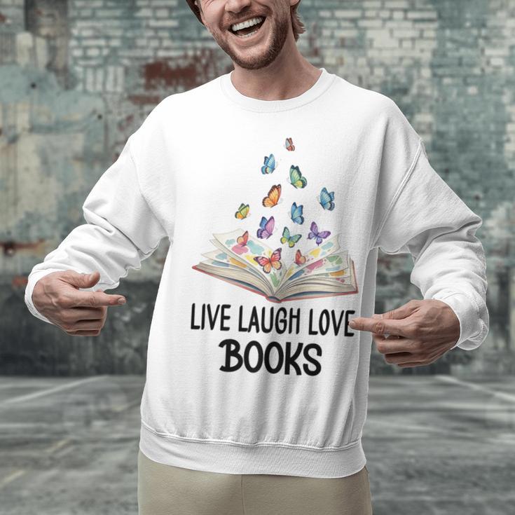 Live Laugh & Love Books Reading Butterfly Book Lover Bookish Premium Unisex Sweatshirt Live Laugh & Love Books Reading Butterfly Book Lover Bookish Premium Unisex Sweatshirt