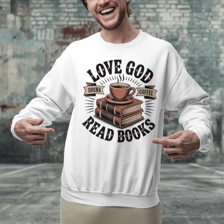Love God Drink Coffee Read Books – Vintage Spiritual Reading Unisex Sweatshirt