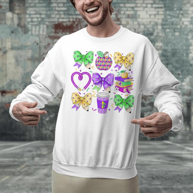 Mardi Gras Teacher Coquette Bow Pencil Apple Book Women Girl Unisex Sweatshirt