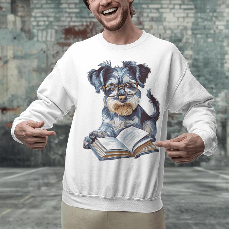 Nerdy Schnauzer Dog Book Lover Glasses Cute Pet For Men Women Kids Unisex Sweatshirt