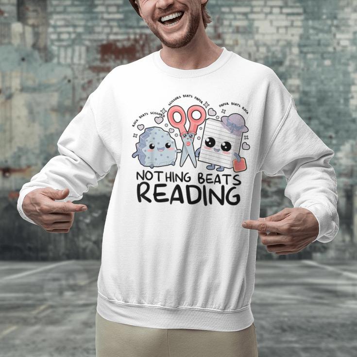 Nothing Beats Reading Rock Paper Scissors Book Lover Teacher Unisex Sweatshirt