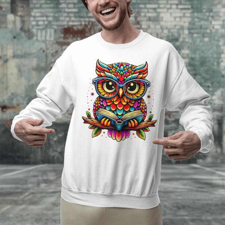 Owl With Glasses And Book Reading Unisex Sweatshirt