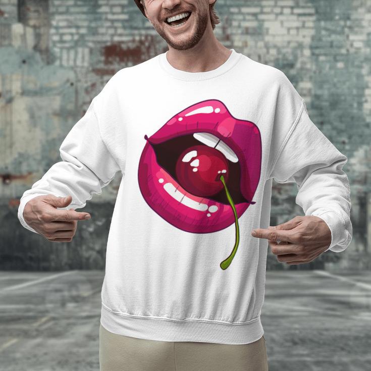 Rainbow Lips With a Cherry In The Mouth 80s Nostalgia Premium Tri-Blend Unisex Sweatshirt