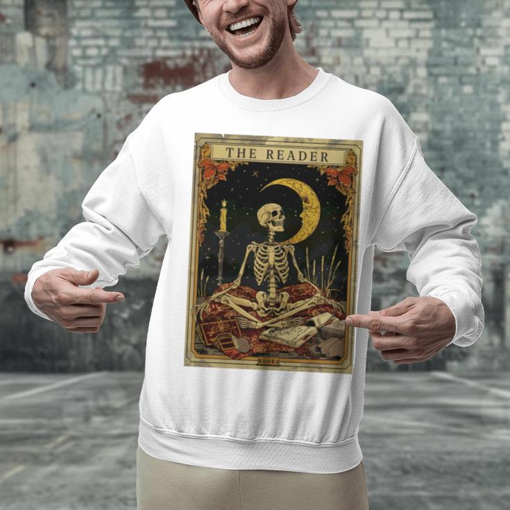 The Reader Tarot Card Book Lover Skeleton Art Goth Style Unisex Sweatshirt