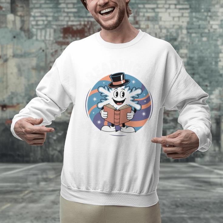 Reading Is Snow Much Fun Snowflake Top Hat Book Fan Winter Unisex Sweatshirt
